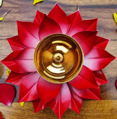 Mtr handicrafts Red Lotus Brass Diya For Home and Office Brass Table Diya(Height: 2.5 inch)