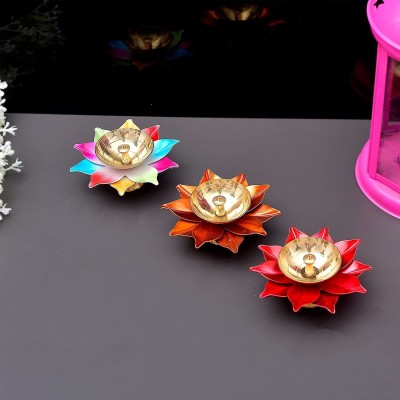 Ascension Handicraft Brass Lotus Diya for Puja Kamal Patti Flower Shaped Brass Diyas Oil Lamp for Pooja Room aarti Temple mandir Home Decoration & Gift Purposes (Pack of 3) Iron Table Diya Set(Height: 0.39 inch)