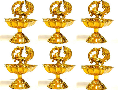 LAKSHMI PRODUCT'S Handicraft Peacock Head Diya Brass (Pack of 6) Table Diya(Height: 10 inch)