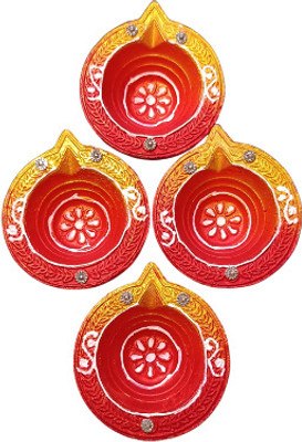 icrafto Clay Diya 26 Earthenware (Pack of 4) Table Diya Set(Height: 2 inch)