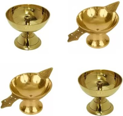 DOKCHAN Combo Of Paro Piyali Akhand diya With Brass Akhand Laxmi Diya Brass Brass (Pack of 4) Table Diya Set(Height: 1 inch)