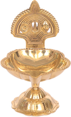 T-KA108 Traditional Shanku Chakram Tilak For Home Temple Brass Table Diya(Height: 4 inch)