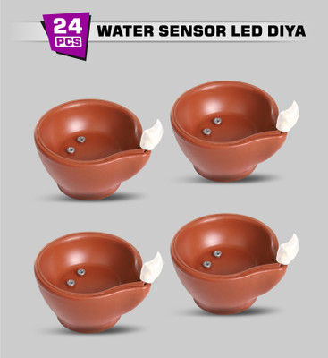 SLYKA LED Water Diya For Diwali, Battery Operated Home Mandir decoration diya Plastic (Pack of 24) Table Diya Set(Height: 2.5 inch)