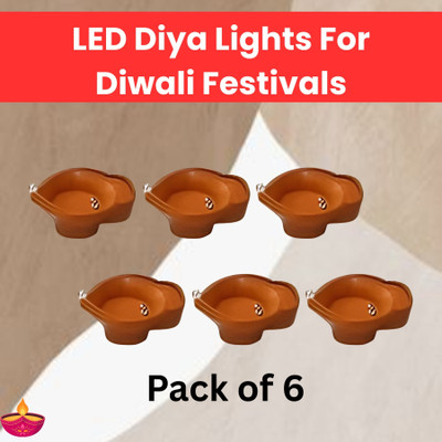 Clairbell LED Water Diya & Water Sensor Diya for Diwali Festival Home & Office Décor_6A307 Plastic (Pack of 6) Table Diya Set(Height: 2 inch)