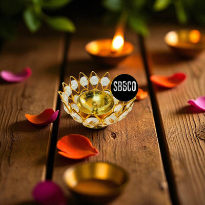SBBCO Divine Magnet Big Crystal Diya Decorative Showpiece  -  10 cm(Metal, Gold)