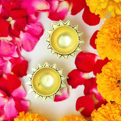 iCKREATE Sun Brass Diya Pair Brass (Pack of 2) Table Diya Set(Height: 1 inch)