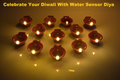 WORLD7 Water Sensor Diya Plastic (Pack of 8) Table Diya Set(Height: 1.5 inch)