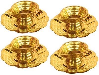 w3rocks Elite Table Diya Oil Lamp Agal - Brass Metal Golden Color - Perfect Gift for All Occasions - Size 1, Regular Brass (Pack of 4) Table Diya Set(Height: 1 inch)
