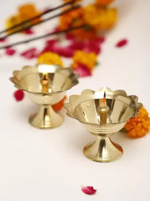 SRYFIT Brass (Pack of 2) Table Diya Set(Height: 1.9 inch)