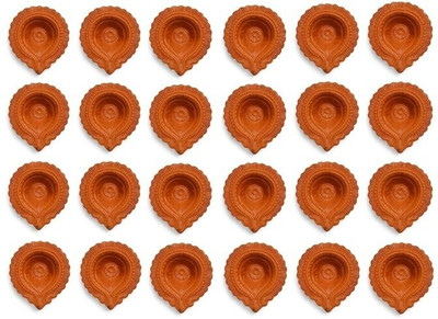 Foursissy Festival Decorative Clay Diyas Oil Lamps, Mitti Diya for Diwali Pooja Purpose Terracotta (Pack of 24) Table Diya Set(Height: 1.5748 inch)