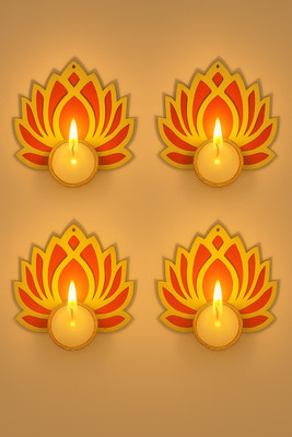Arshika enterprises Lotus T Light 4 Diya Set with Wax for Pooja Wood (Pack of 4) Table Diya Set(Height: 4 inch)