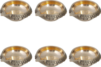 SAAR ART Kuber Deep Brass (Pack of 6) Table Diya(Height: 2 inch)