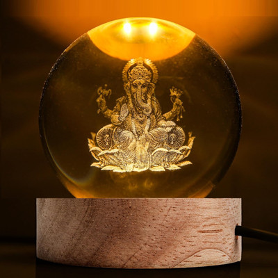 MTROON Ganapati Crystal Ball Night Lamp Ganesh Ji LED Light USB Powered Table Lamp Night Lamp(6 cm, Lord Ganesha)