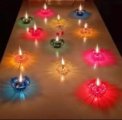NPU 3D Reflection LED Diya Temple ,Office ,Home ,Diwali Decoration 1279 Plastic (Pack of 6) Table Diya Set(Height: 5 inch)
