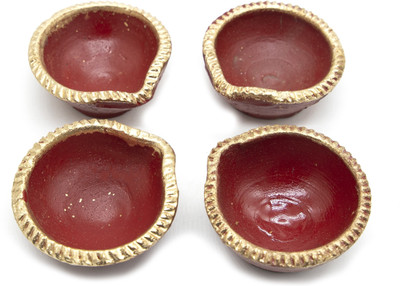 SOMUDEE Earthenware (Pack of 4) Table Diya Set(Height: 1 inch)