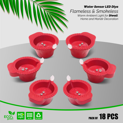 SLYKA Sensor based LED Diya for Smokeless, Flameless water led diya to decorate home Plastic (Pack of 18) Table Diya Set(Height: 1.5 inch)