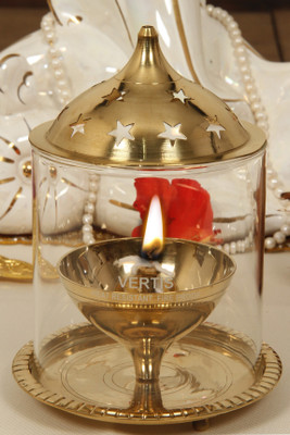 SBBCO Brass borosilicate glass table diya Brass Table Diya(Height: 6.5 inch)