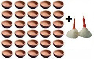 om craft villa Handmade Mitti Diya&Deepak/Earthen Clay Diya/Terracotta Decorative Diwali Tealight Oil Lamp for Pooja Earthenware (Pack of 30) Table Diya Set(Height: 1 inch)