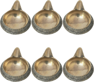 Divyanshimetals Beautiful Brass Diya Set for Puja Brass (Pack of 6) Table Diya Set(Height: 2.5 inch)