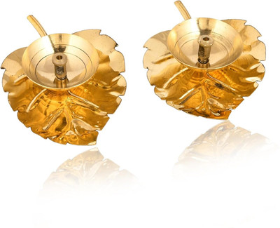 CW Crafts World Brass Akhand Diya | Diamond Crystal Deepak/Dia | Akhand Jyot Iron (Pack of 2) Table Diya(Height: 4 inch)