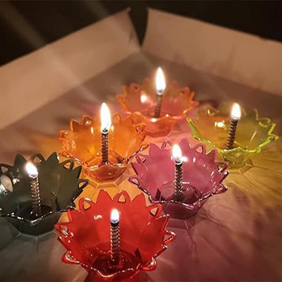 BS NATURAL 3D Shadow Reflection Floating Plastic Lamp|Decorative Diwali Diya Candle_pd2441 Plastic (Pack of 24) Table Diya Set(Height: 2.5 inch)