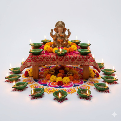 Le Glares JADE-LEAF-10PK Terracotta (Pack of 10) Table Diya Set(Height: 1.8 inch)