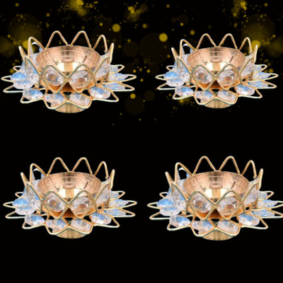 DARIDRA BHANJAN Brass Akhand Jyot Crystal Diya Oil Puja Lamp,Home Temple Decor,Diwali Gift Item Crystal (Pack of 4) Table Diya(Height: 3 inch)