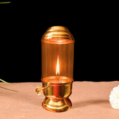 Foxen Collection Akhand Diya Oil Lamp Diya | Handcrafted Metal Akhand Deepak for Pooja, Festivals Brass Table Diya(Height: 9 inch)