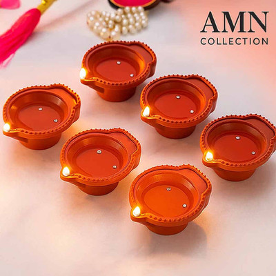 AMN COLLECTION Plastic (Pack of 6) Table Diya Set(Height: 1 inch)