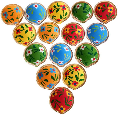 Togline HANDMADE MULTICOLOR DIYA Earthenware (Pack of 21) Table Diya(Height: 1.5 inch)