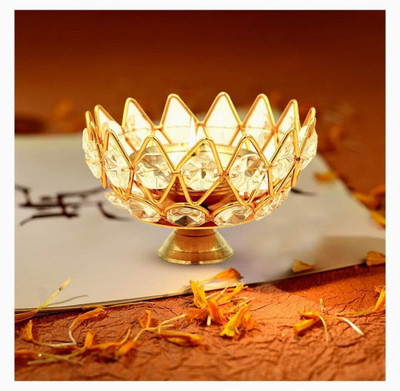 divine mart Brass, Crystal Table Diya(Height: 1.5 inch)