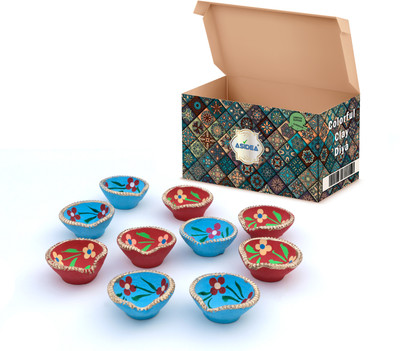 ASIDEA Traditional Handmade Clay diya Terracotta (Pack of 10) Table Diya(Height: 2.3 inch)