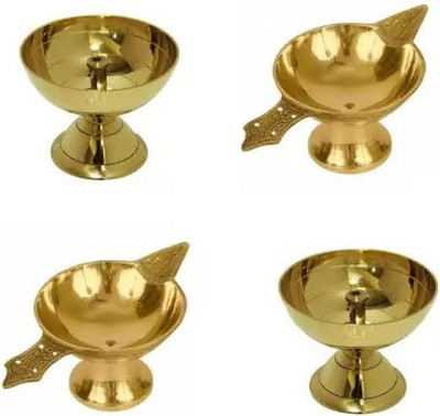 Holymont99 Brass (Pack of 4) Table Diya Set(Height: 3.5 inch)