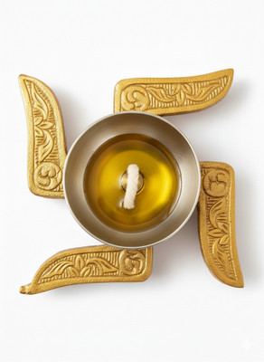 Tesso Traditional Swastik Diya for Diwali Pooja Decoration Shantiya Diya Light Weight Brass Table Diya(Height: 1 inch)