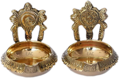 Gupangam BRASS SHANKU CHAKRA DIYA 2 PCS Brass (Pack of 2) Table Diya Set(Height: 3 inch)