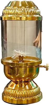 pacreation Akhand Jyoti Diya With Glass Cover / Heatproof / Screw Lever Adjustable 8.6 inch Borosilicate Glass, Brass Table Diya(Height: 8.66142 inch)