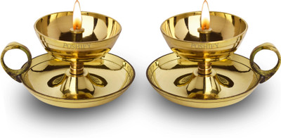 POSHIFY Sampat Nanda Brass Diya (pack of 2)- for Puja, Home Decor, and Festival Brass (Pack of 2) Table Diya Set(Height: 2 inch)