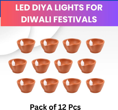 SACRO LED Water Diya, Water Sensor Diya for Diwali Festival Home & Office DécorW56 Plastic (Pack of 12) Table Diya Set(Height: 2 inch)