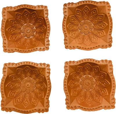 SHOP BY ROOM Square_04 Earthenware (Pack of 4) Table Diya(Height: 3 inch)