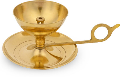 Rudra Centre Brass Diya Oil Lamp with Holder - Brass Table Diya(Height: 2.3 inch)