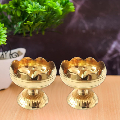 DARIDRA BHANJAN Akhand Jyoti Deep Brass table Diya Tamato deepam/ Deepak/ Diya (Height: 2 inch) Brass (Pack of 2) Table Diya Set(Height: 2 inch)
