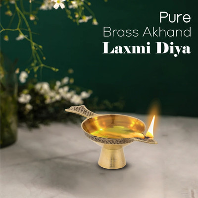 DOKCHAN Pack of 1 Pcs Pure Brass Akhand Laxmi Deepak Pital Diya /Deepak for Arti Puja Brass Table Diya(Height: 1.1 inch)