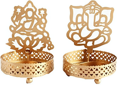 SM Enterprises laxmi and ganesha idol diya set Iron (Pack of 2) Table Diya Set(Height: 4 inch)