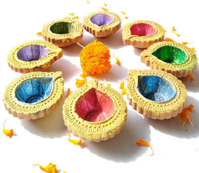 SKY TRENDS Ceramic (Pack of 8) Table Diya Set(Height: 2 inch)