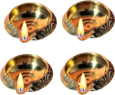 Divine Bazaar Divine Bazaar Kuber Diya for Puja I| Diya for Mandir Brass Brass (Pack of 4) Table Diya Set(Height: 0.5 inch)