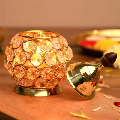 DARIDRA BHANJAN Brass Akhand Diya | Diamond Crystal Deepak/Dia | Akhand Jyot | Magical Pack of 2 Brass Table Diya(Height: 5 inch)