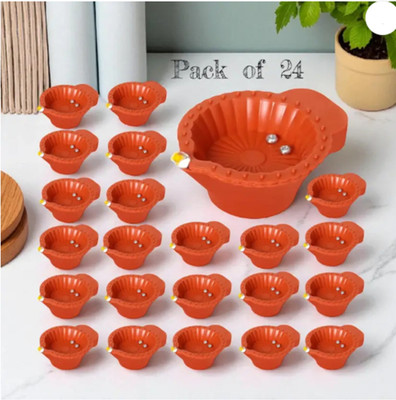 QinPin Decorative Water Sensor Diya | Electric LED Akhand Jyot for Mandir & Puja Plastic (Pack of 24) Table Diya Set(Height: 2 inch)