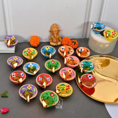SOMUDEE Earthenware (Pack of 25) Table Diya Set(Height: 2 inch)