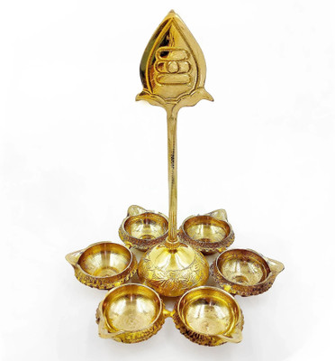 DecorDestiny Arumuga Kubera Vel Vilakku, 6 Face Murugar Brass Oil Lamp Diya for Pooja, Decor, Brass Table Diya(Height: 6.8 inch)