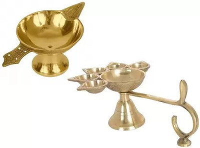 DOKCHAN Brass (Pack of 2) Table Diya Set(Height: 1 inch)